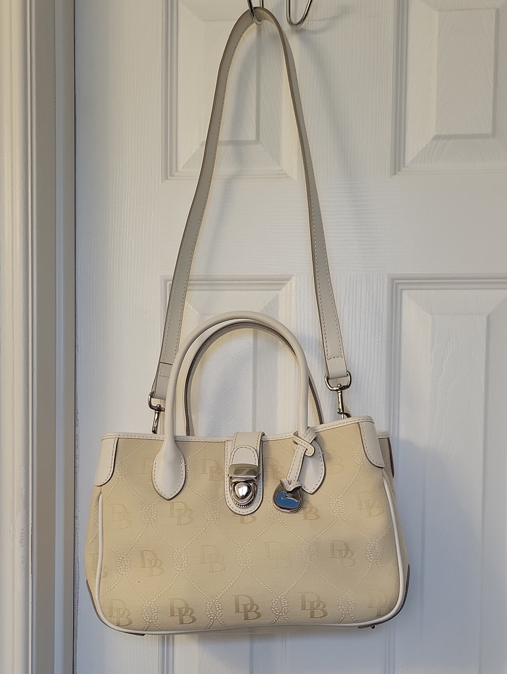 Dooney & Bourke Cream Satchel with Top Handles and Detachable Strap